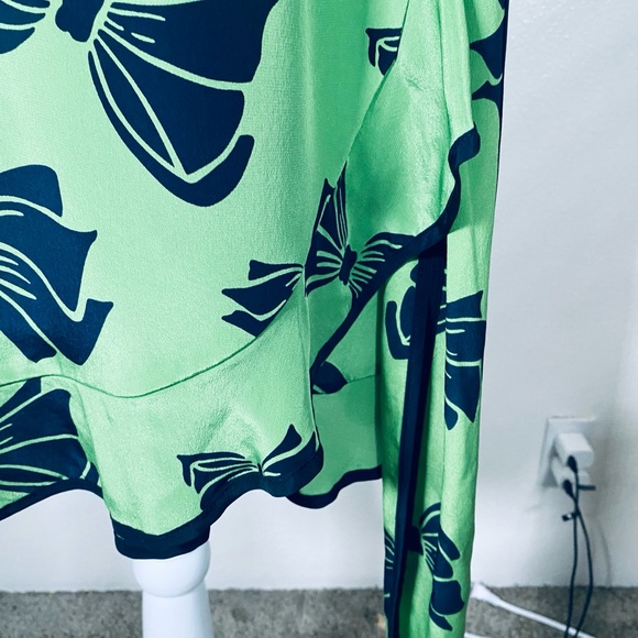 Nanette Lepore Lime and Navy Floral Midi Dress 100%Silk - Picture 11 of 16